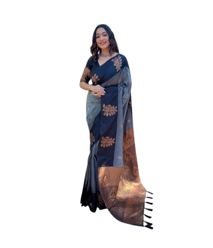 Generic Women's Silk Printed Saree With Unstitched Blouse 5.5Mtr (Grey)