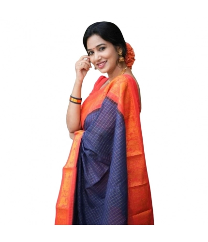 Generic Women's Silk Printed Saree With Unstitched Blouse 5.5Mtr (Blue)