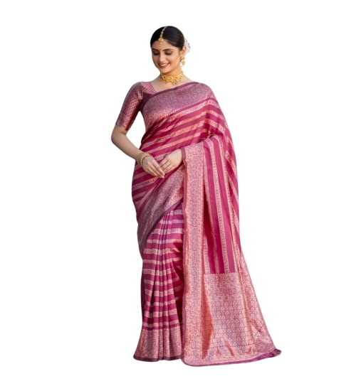 Generic Women's Silk Printed Saree With Unstitched Blouse 5.5Mtr (Pink)