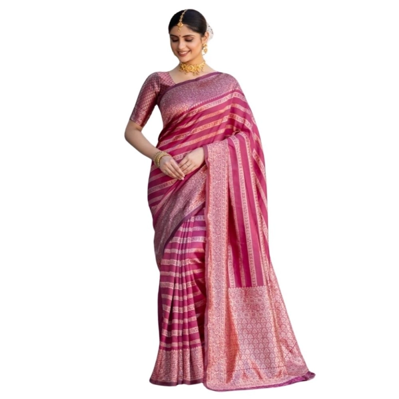 Women's Silk Printed Saree With Unstitched Blouse 5.5Mtr (Pink) Women's Silk Printed Saree With Unstitched Blouse 5.5Mtr (Pink)
