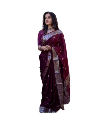 Generic Women's Cotton  Printed Saree With Unstitched Blouse 5.5Mtr (Maroon)