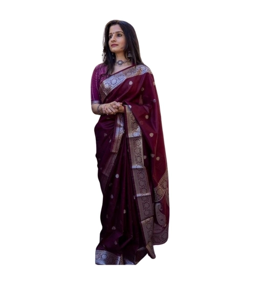 Generic Women's Cotton  Printed Saree With Unstitched Blouse 5.5Mtr (Maroon)