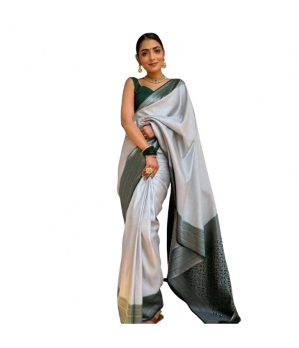 Generic Women's Silk Printed Saree With Unstitched Blouse 5.5Mtr (Grey)