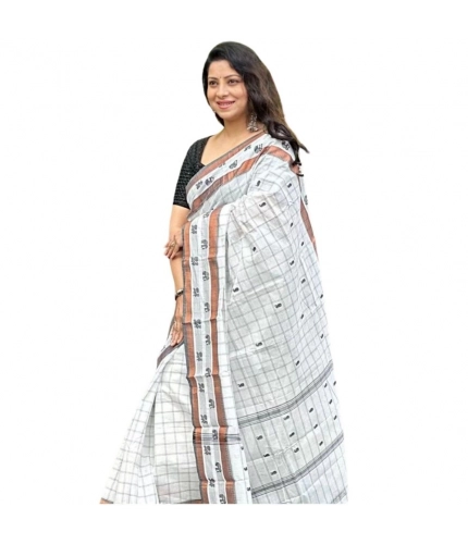 Generic Women's Silk Printed Saree With Unstitched Blouse 5.5Mtr (Off White)