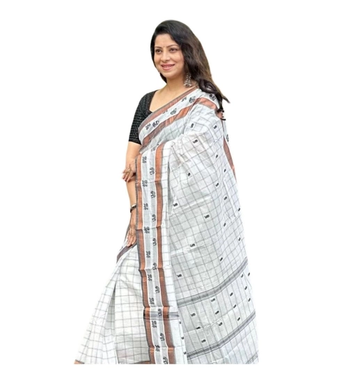 Generic Women's Silk Printed Saree With Unstitched Blouse 5.5Mtr (Off White)