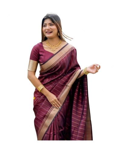 Generic Women's Silk Printed Saree With Unstitched Blouse 5.5Mtr (Maroon)