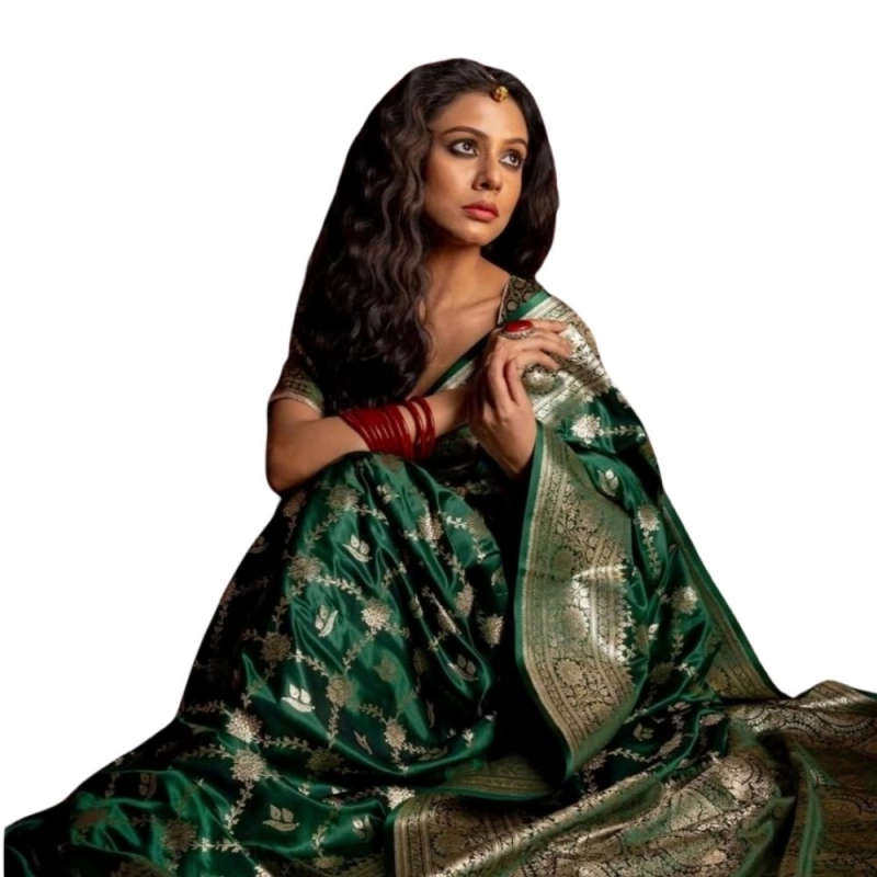 Women's Silk Printed Saree With Unstitched Blouse 5.5Mtr (Dark Green) Women's Silk Printed Saree With Unstitched Blouse 5.5Mtr (Dark Green)