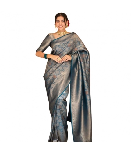 Generic Women's Silk Printed Saree With Unstitched Blouse 5.5Mtr (Rama)