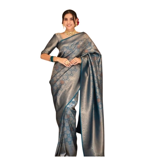 Generic Women's Silk Printed Saree With Unstitched Blouse 5.5Mtr (Rama)