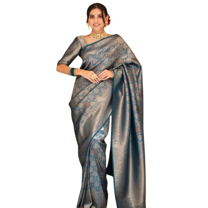 Women's Silk Printed Saree With Unstitched Blouse 5.5Mtr (Rama) Women's Silk Printed Saree With Unstitched Blouse 5.5Mtr (Rama)