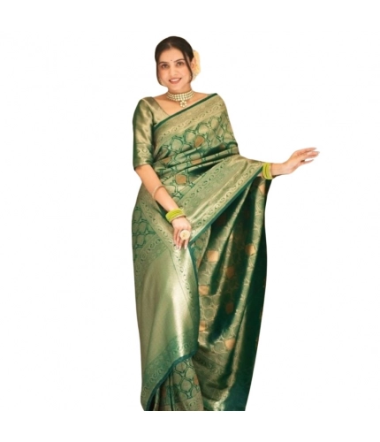 Generic Women's Silk Printed Saree With Unstitched Blouse 5.5Mtr (Green)