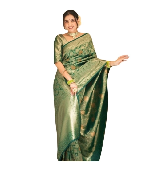 Generic Women's Silk Printed Saree With Unstitched Blouse 5.5Mtr (Green)