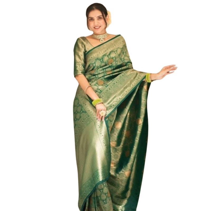 Women's Silk Printed Saree With Unstitched Blouse 5.5Mtr (Green)
