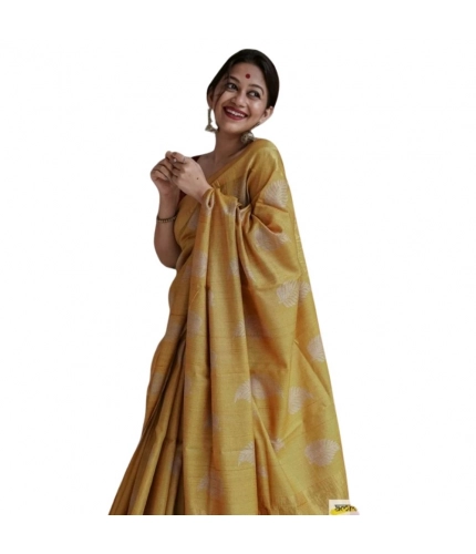 Generic Women's Silk Printed Saree With Unstitched Blouse 5.5Mtr (Yellow)