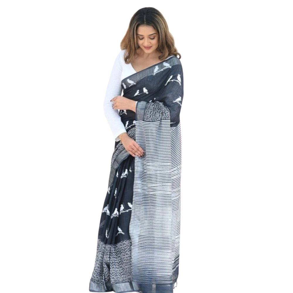 Generic Women's Silk Printed Saree With Unstitched Blouse 5.5Mtr (Black) Generic Women's Silk Printed Saree With Unstitched Blouse 5.5Mtr (Black)