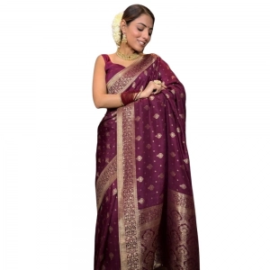 Generic Women's Silk Printed Saree With Unstitched Blouse 5.5Mtr (Wine)
