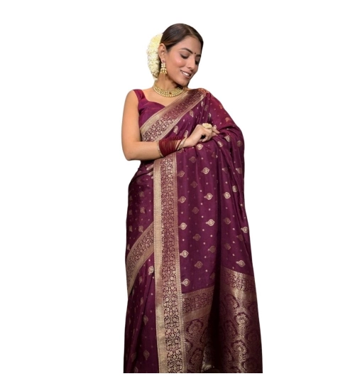Generic Women's Silk Printed Saree With Unstitched Blouse 5.5Mtr (Wine)