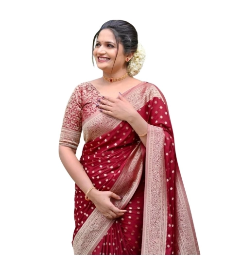 Generic Women's Silk Printed Saree With Unstitched Blouse 5.5Mtr (Maroon)
