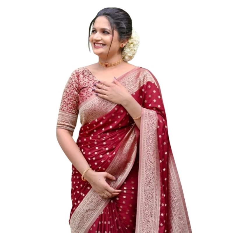 Women's Silk Printed Saree With Unstitched Blouse 5.5Mtr (Maroon)