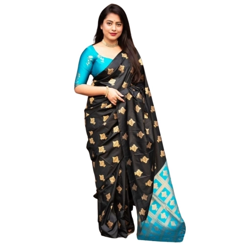 Women's Silk Printed Saree With Unstitched Blouse 5.5Mtr (Sky Blue)