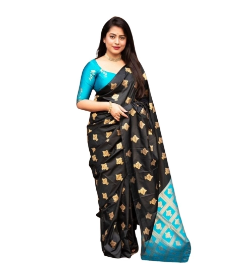 Generic Women's Silk Printed Saree With Unstitched Blouse 5.5Mtr (Sky Blue)