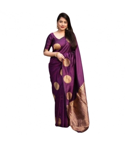Generic Women's Silk Printed Saree With Unstitched Blouse 5.5Mtr (Wine)