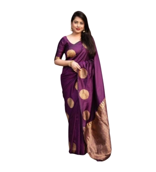 Generic Women's Silk Printed Saree With Unstitched Blouse 5.5Mtr (Wine)