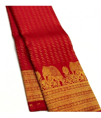 Generic Women's Silk Printed Saree With Unstitched Blouse 5.5Mtr (Red)