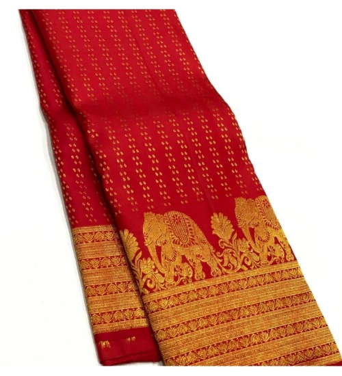 Generic Women's Silk Printed Saree With Unstitched Blouse 5.5Mtr (Red)