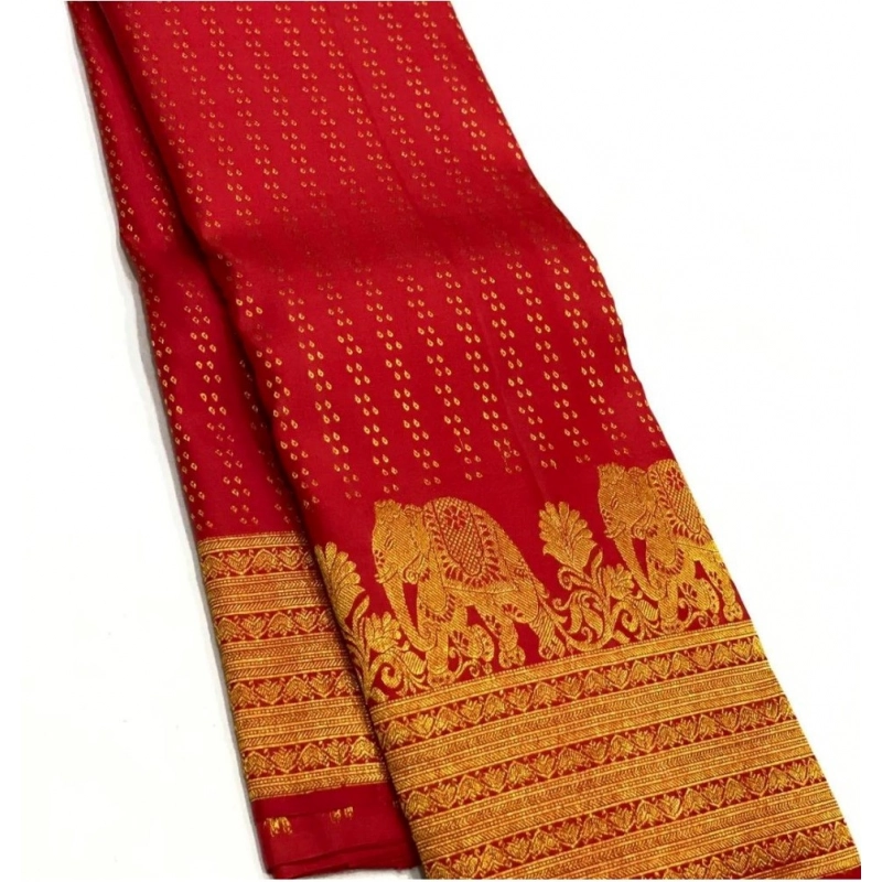 Women's Silk Printed Saree With Unstitched Blouse 5.5Mtr (Red) Women's Silk Printed Saree With Unstitched Blouse 5.5Mtr (Red)