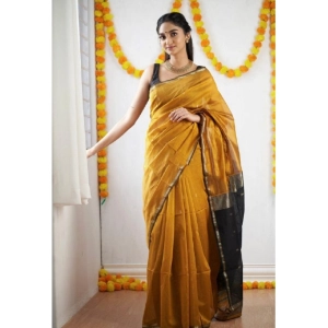 Generic Women's Cotton  Printed Saree With Unstitched Blouse 5.5Mtr (Yellow)