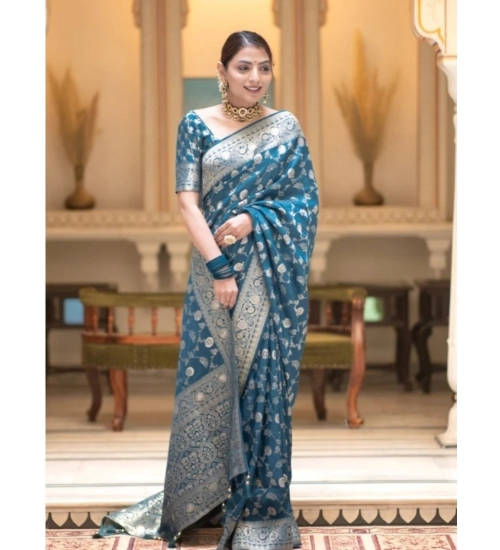Generic Women's Silk Printed Saree With Unstitched Blouse 5.5Mtr (Rama)
