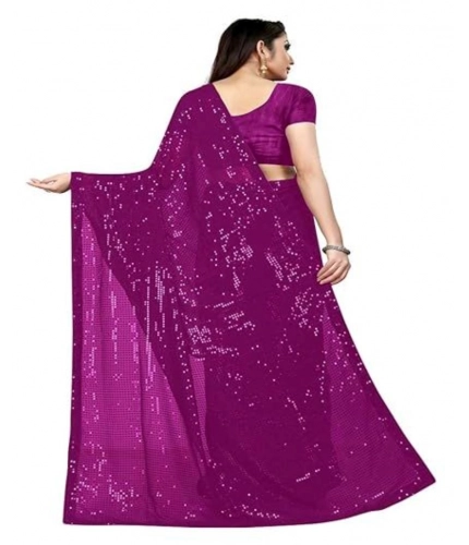 Generic Women's Georgette Embellished Sequnece Bollywood Saree With Unstitched Blouse 5.5Mtr (Purple)