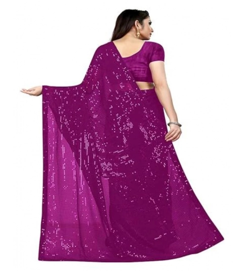 Generic Women's Georgette Embellished Sequnece Bollywood Saree With Unstitched Blouse 5.5Mtr (Purple)