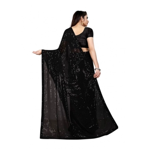 Women's Georgette Embellished Sequnece Bollywood Saree With Unstitched Blouse 5.5Mtr (Black) Women's Georgette Embellished Sequnece Bollywood Saree With Unstitched Blouse 5.5Mtr (Black)
