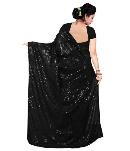Generic Women's Georgette Embellished Sequnece Bollywood Saree With Unstitched Blouse 5.5Mtr (Black)