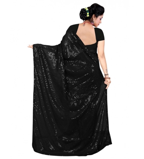 Generic Women's Georgette Embellished Sequnece Bollywood Saree With Unstitched Blouse 5.5Mtr (Black)