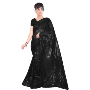 Generic Women's Georgette Embellished Sequnece Bollywood Saree With Unstitched Blouse 5.5Mtr (Black)
