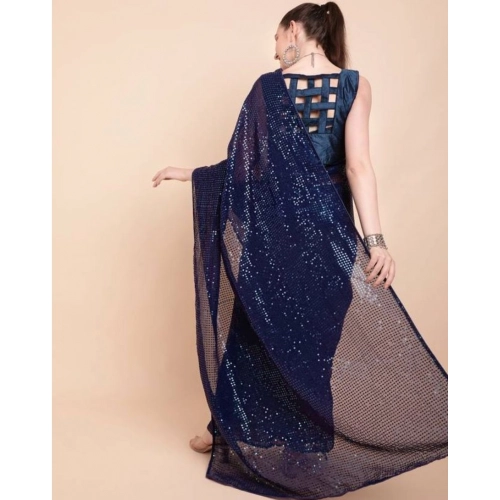 Women's Georgette Embellished Sequnece Bollywood Saree With Unstitched Blouse 5.5Mtr (Blue) Women's Georgette Embellished Sequnece Bollywood Saree With Unstitched Blouse 5.5Mtr (Blue)