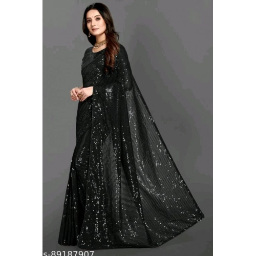 Women's Georgette Embellished Sequnece Bollywood Saree With Unstitched Blouse 5.5Mtr (Black) Women's Georgette Embellished Sequnece Bollywood Saree With Unstitched Blouse 5.5Mtr (Black)