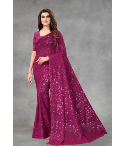 Generic Women's Georgette Embellished Sequnece Bollywood Saree With Unstitched Blouse 5.5Mtr (Purple)