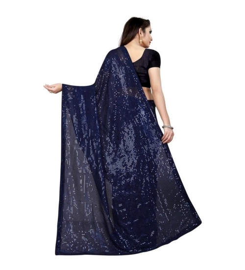 Generic Women's Georgette Embellished Sequnece Bollywood Saree With Unstitched Blouse 5.5Mtr (Blue)