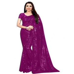 Generic Women's Georgette Embellished Sequnece Bollywood Saree With Unstitched Blouse 5.5Mtr (Purple)