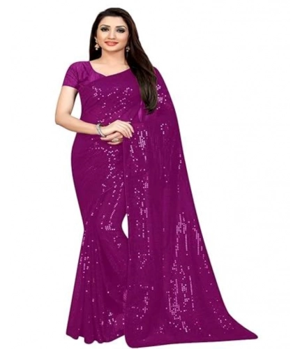 Generic Women's Georgette Embellished Sequnece Bollywood Saree With Unstitched Blouse 5.5Mtr (Purple)