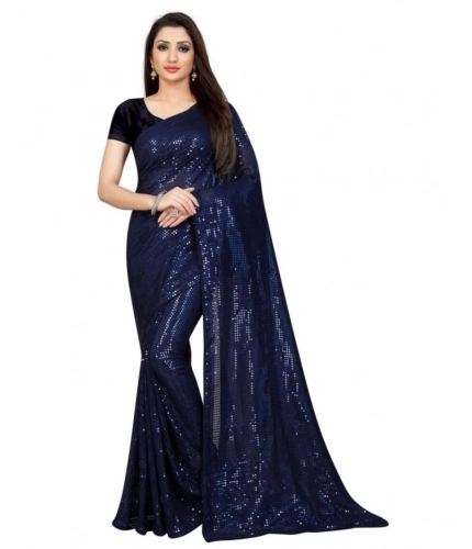 Generic Women's Georgette Embellished Sequnece Bollywood Saree With Unstitched Blouse 5.5Mtr (Blue)
