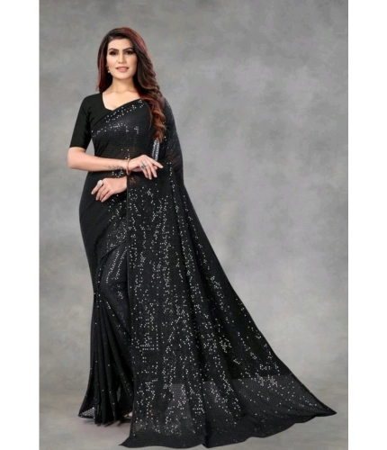 Generic Women's Georgette Embellished Sequnece Bollywood Saree With Unstitched Blouse 5.5Mtr (Black)