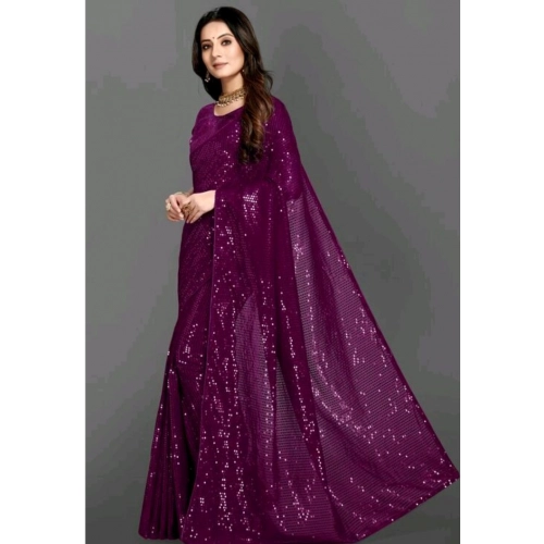 Women's Georgette Embellished Sequnece Bollywood Saree With Unstitched Blouse 5.5Mtr (Purple) Women's Georgette Embellished Sequnece Bollywood Saree With Unstitched Blouse 5.5Mtr (Purple)