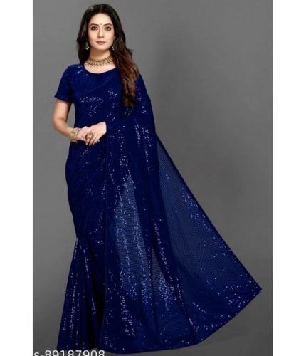 Generic Women's Georgette Embellished Sequnece Bollywood Saree With Unstitched Blouse 5.5Mtr (Blue)