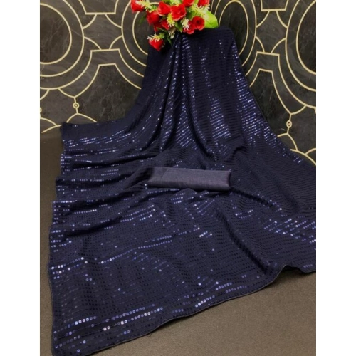 Women's Georgette Embellished Sequnece Bollywood Saree With Unstitched Blouse 5.5Mtr (Blue) Women's Georgette Embellished Sequnece Bollywood Saree With Unstitched Blouse 5.5Mtr (Blue)