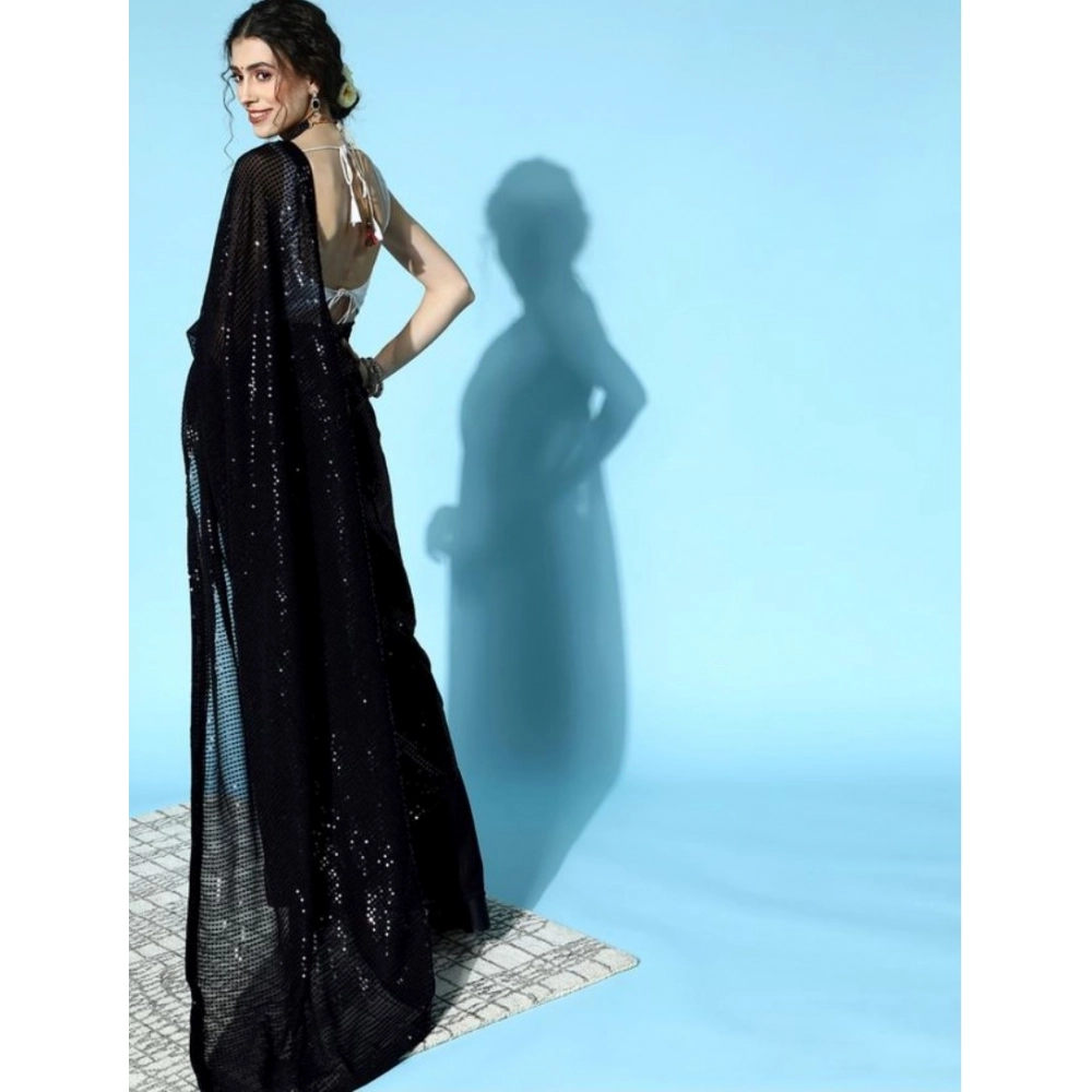 Generic Women's Georgette Embellished Sequnece Bollywood Saree With Unstitched Blouse 5.5Mtr (Black) Generic Women's Georgette Embellished Sequnece Bollywood Saree With Unstitched Blouse 5.5Mtr (Black)